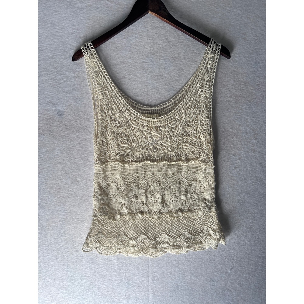 Denim & Supply Ralph Lauren Cream Crochet Lace Tank Top Cotton Boho Medium